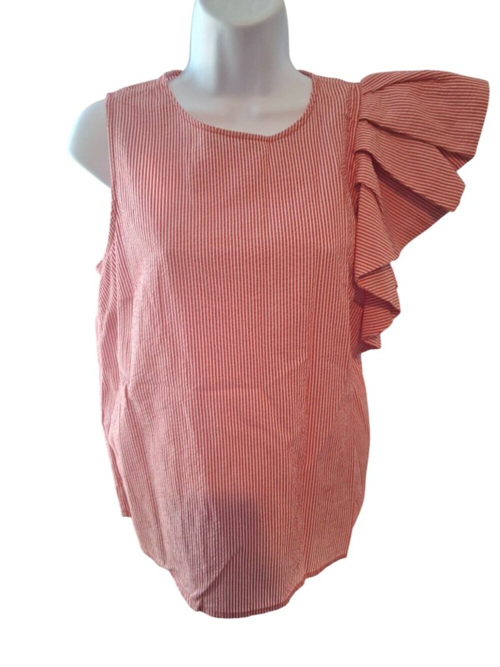 Who What Wear S Red White Stripe One Shoulder Ruffle Top Coastal Nautical